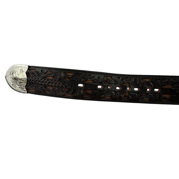 *Montana Silversmiths Tony Lama Tooled Leather Western Belt Mens 40 Black Brown - Picture 12 of 16